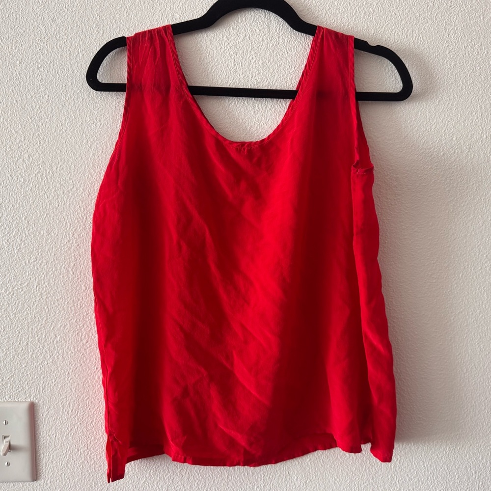 Vintage 100% Silk Boxy Red Sleeveless Tank Top Size L